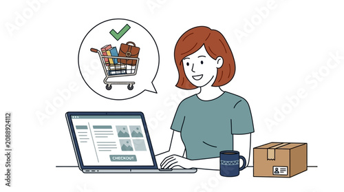 Принти на полотні Illustration of a woman enjoying online shopping and anticipating product delive