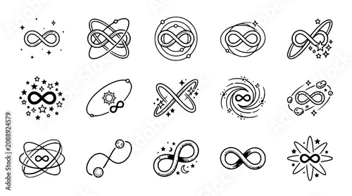 Infinity Symbol Collection: Hand-Drawn Loops, Stars, Planets, and Abstract Designs