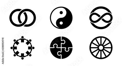 Photos Black and white vector icons, spiritual symbols, unity and connection, infinity