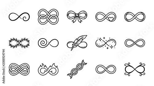 Obraz na plátně Collection of Infinity Symbols and Related Motifs - Endless Love, Eternity, DNA,