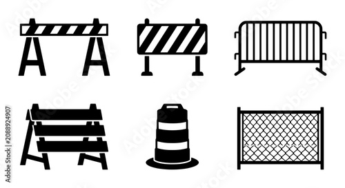 Fotografie Road Barrier Vector Icons, Construction Site Safety Fences, Traffic Control Elem