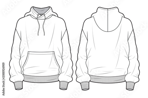 Bilde på lerret Heavyweight hoodie front and back view vector mockup template technical flat design