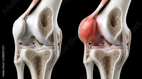 Comparison of Normal Human Knee and Inflamed Bursa Showing Internal Bone Anatomy