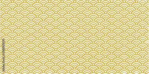 Japanese wave pattern repeating golden ornament on white background