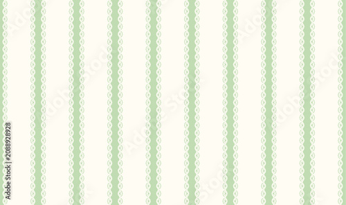 Seamless vintage pattern with sage green stripes and delicate lace details on a cream background, elegant textile design for home decor.
