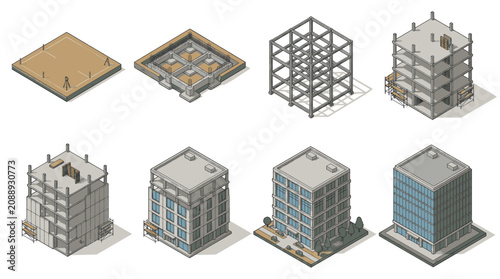 Quadro su tela Collection of isometric city infrastructure and urban development elements