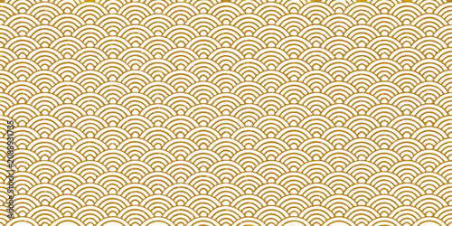 Fotografie Japanese wave pattern golden vector illustration on white background