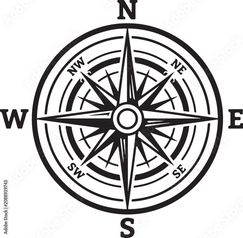 Quadro su tela Black compass rose isolated on transparent background