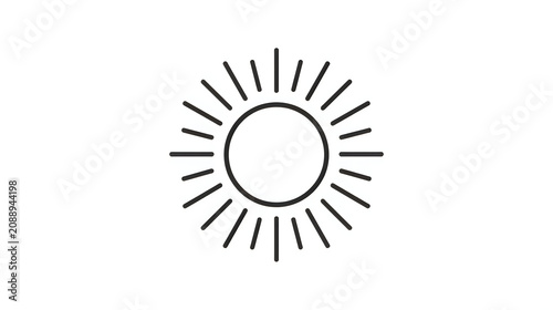 Bright Sun Icon with Radiant Rays on White Background, Minimalist Design