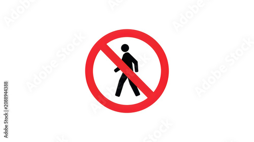 Clear No Pedestrian Crossing Traffic Sign with Black Silhouette Inside a Red Circle and Slash