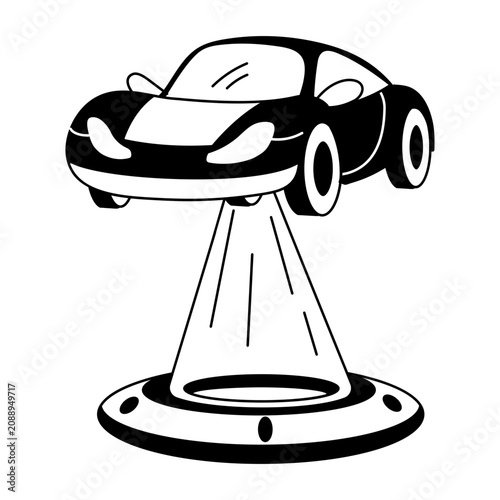 Canvastavla A futuristic flying car illustration in hand drawn style