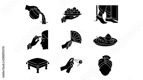 Obraz na plátně Icons depicting traditional Indian ritual hand gestures.