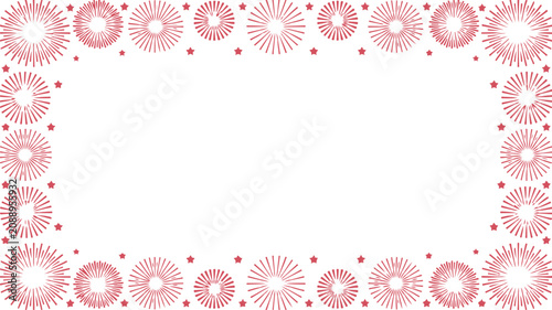 Rectangular decorative border with red sunburst and star patterns symbolizing celebration and festive design concept for vector illustration