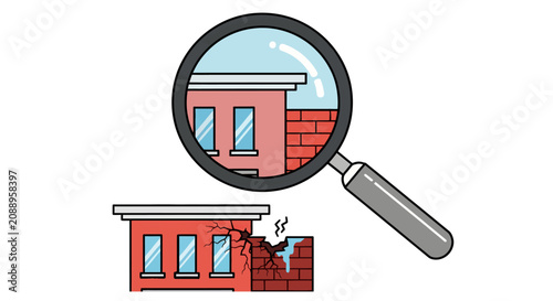 Cuadro en lienzo Magnifying Glass Over Broken House Wall
