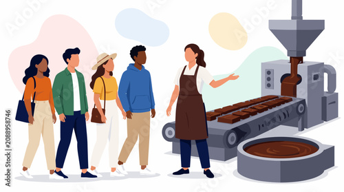 World Chocolate Day Celebrating People Visiting Chocolate Factory Tour.