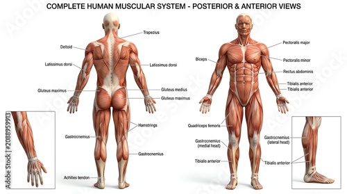 Complete Human Muscular System Poster with Anterior View.