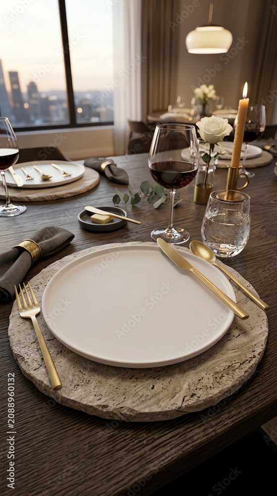 Fototapeta premium Elegant Dining Table Setting with Glassware and Candles.