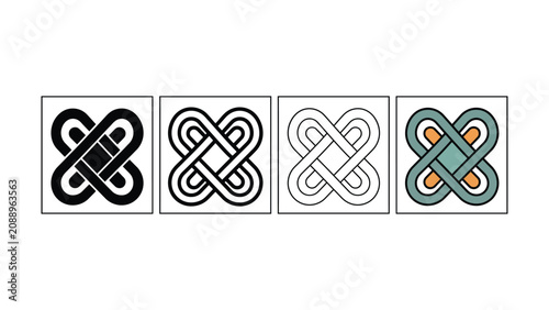 Принти на полотні Four distinct graphic representations of a Celtic knot symbol showing variations