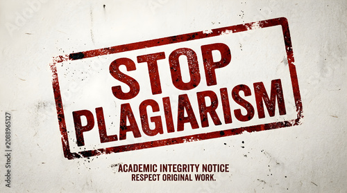 Stop plagiarism stamp representing academic integrity notice