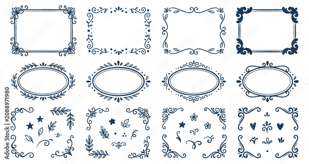 Fototapeta premium Retro blue border frame collection