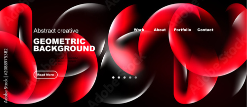 Fotografie Dynamic red shapes dominate black background