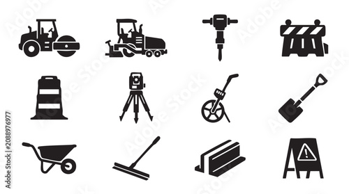Obraz na plátně Construction icons, building tools, engineering symbols, industrial signs, 12 bl