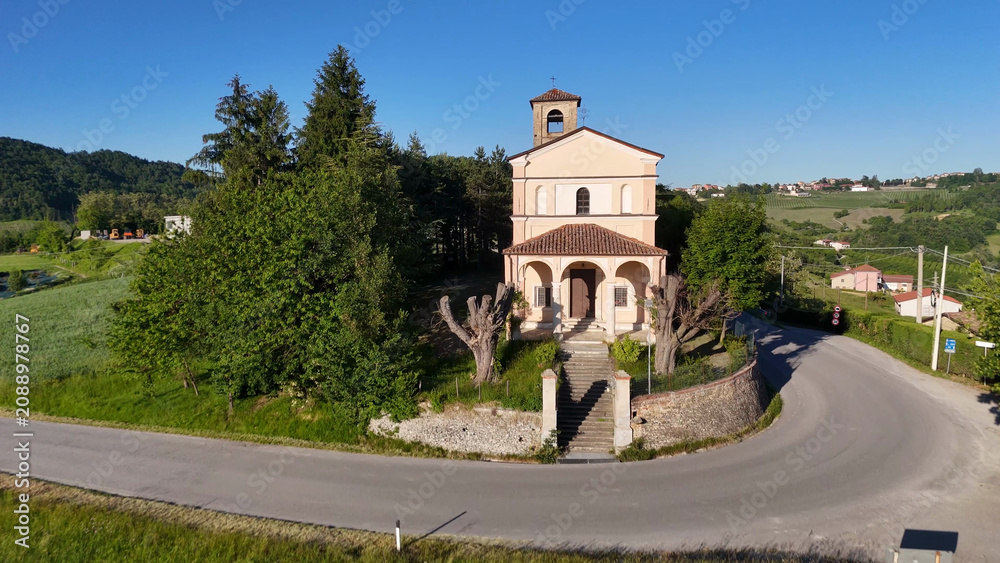 Obraz premium Aerial View of a Historic Rural Chapel in Piedmont Italy