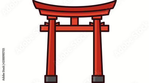 Vibrant Red Traditional Torii Gate Illustration for Japanese Cultural Landmarks and Asian Travel Symbolism