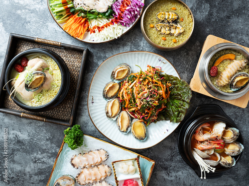Various abalone dishes, Korean health food