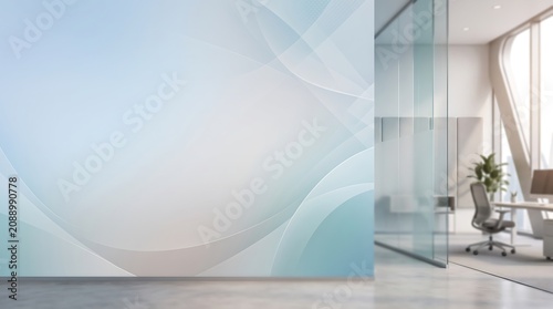 Professional Abstract Light Blue Flowing Wave Wall Mural Design For Contemporary Corporate Office Interior Presentation And Modern Workspace Decor