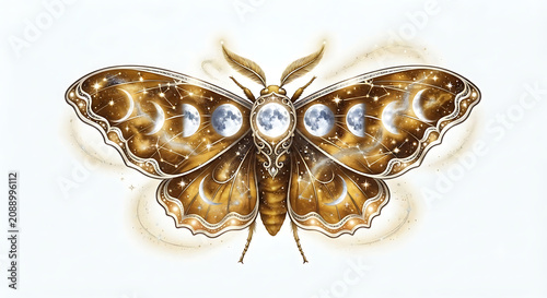 Elegant Golden Butterfly Insect Illustration Isolated on White Background with Ornamental Wings, Nature Beauty, Jewelry Style Decoration and Summer Vector Design