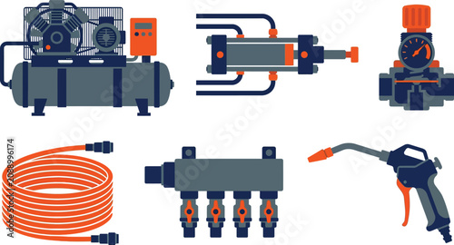 Konstfotografi Set of pneumatic equipment icons including air compressor cylinder regulator hos