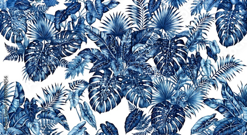 Seamless Winter Floral Pattern with Blue Flowers, Snowflakes and Frosted Pine Branches, Elegant Christmas Holiday Background Design for Seasonal Wallpaper and Decoration