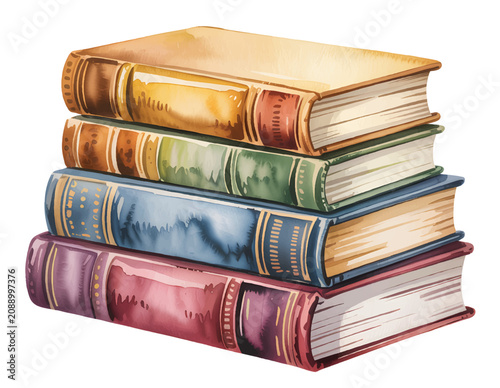 Bild auf Leinwand Vintage Books Stack Watercolor Illustration for Reading, Learning and Academic P