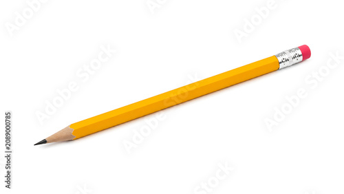 Classic Yellow Wooden Pencil with Pink Eraser on White