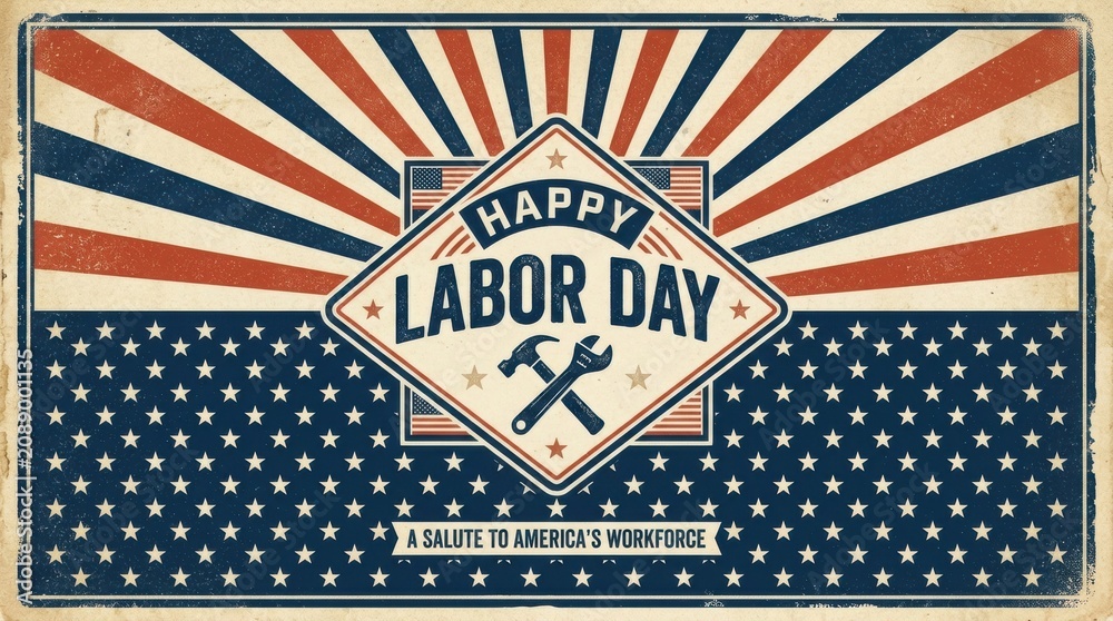 Obraz premium Vintage labor day greeting card with patriotic theme