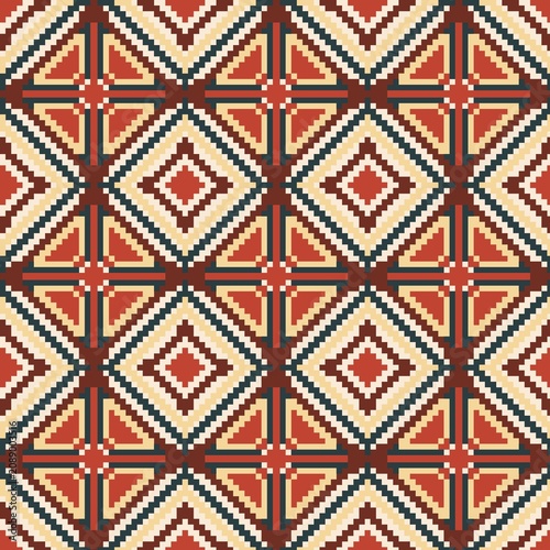 Seamless Geometric Tribal Pattern with Ethnic Diamond Motif