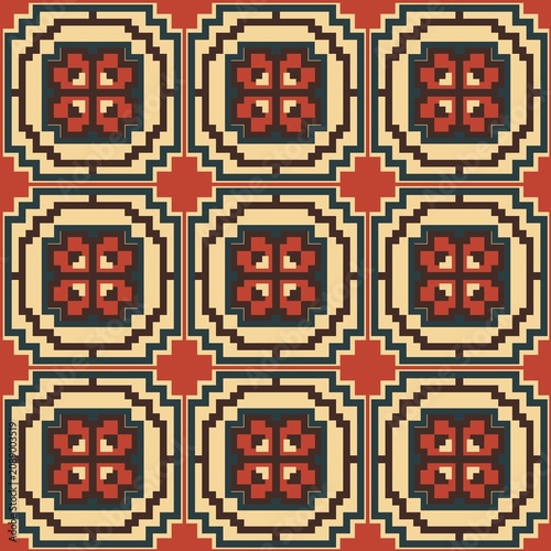 Ethnic Geometric Seamless Pattern with Terracotta Tile Design