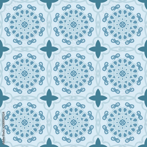 Dusty Blue Mediterranean Lace Ornament Tile Seamless Pattern