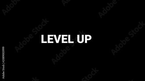 level up text animation with black screen for footage.