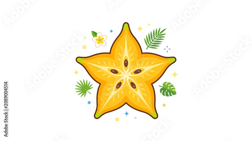 Fotografía Starfruit, tropical fruit, yellow, vector illustration, healthy food, exotic, ca