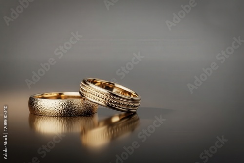 Pair Of Gold Wedding Bands Interlocked On Dark Surface Symbolizing Marriage And Love