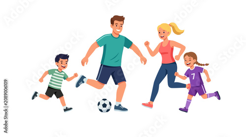 Happy Family day 2026 Family playing soccer, kids and adults running, colorful illustration, sport activity, people vector isolated on White Background nice flat vector
