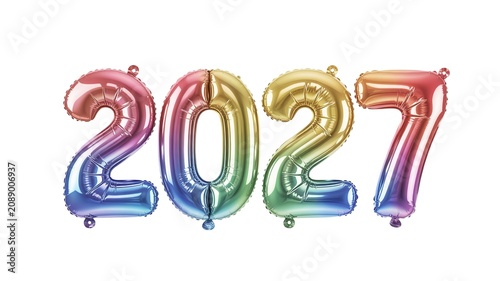 2027 New Year Holographic Gradient Foil Number Balloons for Festive Party Decorations Greeting Cards Social Media Banners and Celebration Backdrops