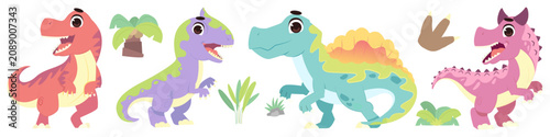 Cute Carnivorous Dinosaur Illustration Pack with Hand Drawn Style Featuring Allosaurus, Carnotaurus, Tyrannosaurus and Spinosaurus for Kids Nursery Clipart
