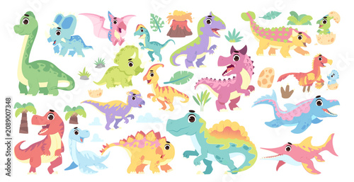 Cute Pastel Dinosaur Cartoon Set with Hand Drawn Illustration for Kids Nursery Stickers, Clipart Designs
