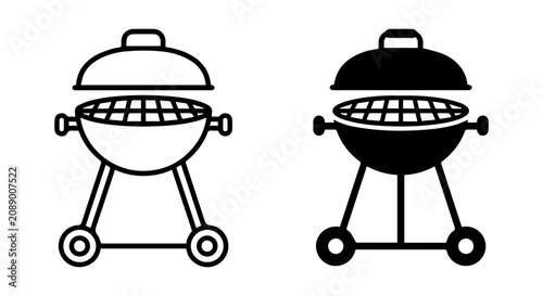 Barbecue Grill Icons, Kettle BBQ Vector Set, Outdoor Cooking Equipment, Summer Grilling Symbols