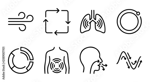 Obraz na płótnie Medical Respiratory Health Icons, Lung Airflow Symbols, Breathing Cycle Graphics
