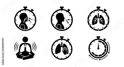 Fotografie Breathing Exercise Icons, Respiratory Health Stopwatch Set, Meditation Timer, Lu