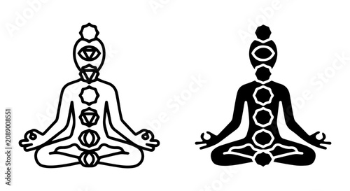 Konstfotografi Chakra Meditation Icons, Yoga Poses, Spiritual Energy Symbols, Human Body Outlin